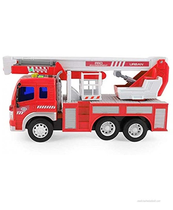WiCool Friction Power Fire Truck Toy with Lights and Sounds Extending Rescue Rotating Ladder Pull Back Vehicles for Kids & Toddlers 1:16 Scale