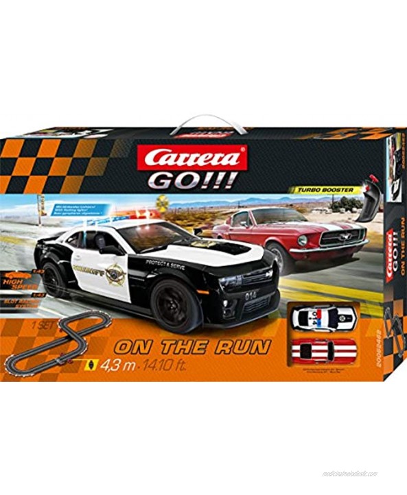 Carrera GO!!! On The Run 1:43 Scale Electric Slot Car Race Track Set Ford Mustang Vs Chevy Camaro