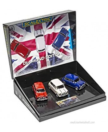 Scalextric Morris Mini Cooper Commemorative Diamond Edition Pack 1: 32 Slot Race Cars C4030A Red White Blue
