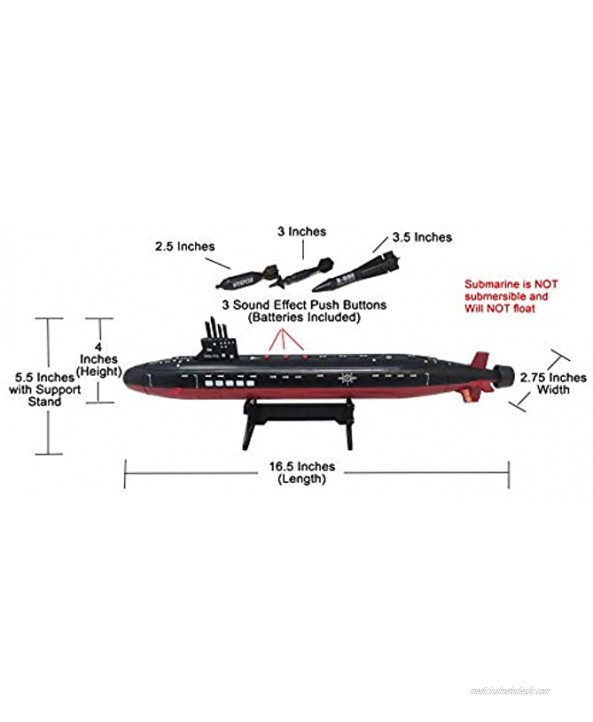 16.5 Inch Toy Black Submarine with Sound Effects and Torpedo
