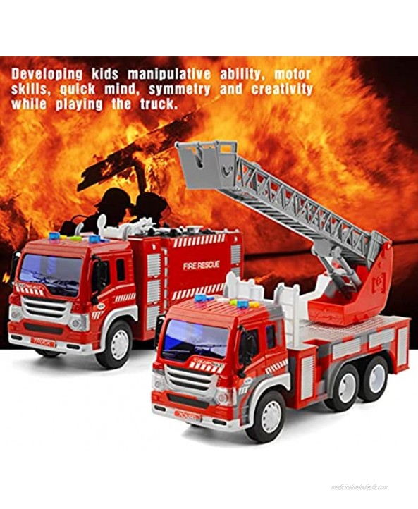 2Pcs Fire Trucks Toy for Boys Gizmovine Construction Toys Vehicles with Lights Siren Sounds Extending Rescue Rotating Ladder Fire Engine Truck for Toddlers 2 3 4 Year Old