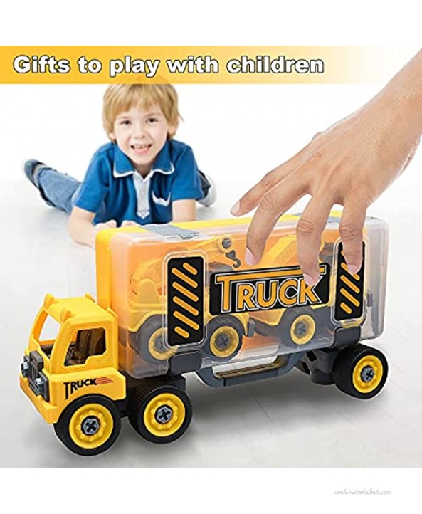 3 Pack Take Apart Toys Truck Set with Electric Drill Construction Truck Vehicle Toys Large Truck Box for Display and Storage Best Educational Toy Gift for Kids Boy 3 Years Old and Up