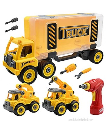 3 Pack Take Apart Toys Truck Set with Electric Drill Construction Truck Vehicle Toys Large Truck Box for Display and Storage Best Educational Toy Gift for Kids Boy 3 Years Old and Up