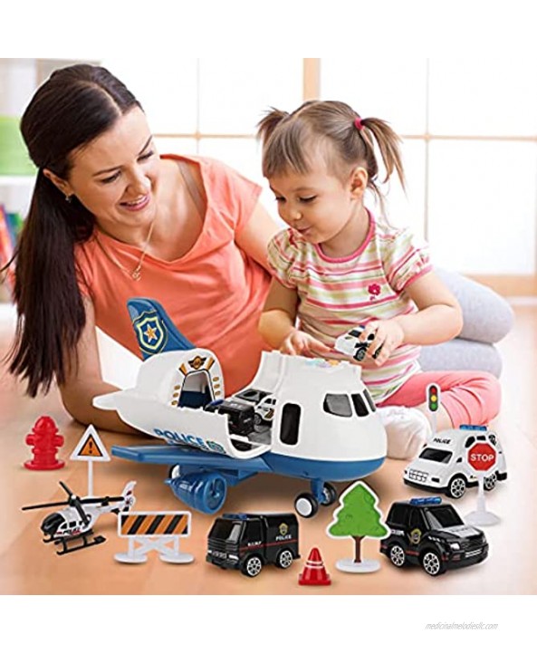 Airplane Toys for 3 Year Old Boys with Light and Sound,Police car Toys for 4 Year Old Boys with Activity Mat,5 in 1 Friction Power Toys Christmas Birthday Gifts for Kids 2 3 4 5 6 Year Old Boys Girls