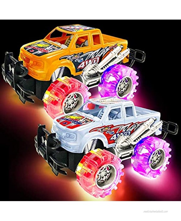 ArtCreativity Orange and White Light Up Monster Truck Set for Boys and Girls Set Includes 2 6 Inch Monster Trucks with Beautiful Flashing LED Tires Push n Go Toy Cars Best Gift for Kids Ages 3+
