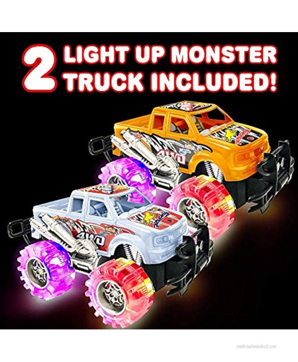 ArtCreativity Orange and White Light Up Monster Truck Set for Boys and Girls Set Includes 2 6 Inch Monster Trucks with Beautiful Flashing LED Tires Push n Go Toy Cars Best Gift for Kids Ages 3+