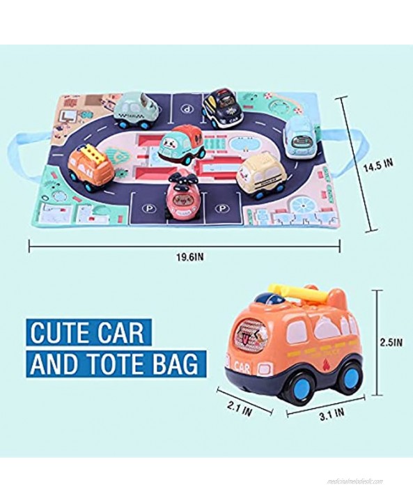 Baby Toy Cars for 1 Year Old Boy 7 PCS Push and Go Cars with Play Mat Storage Bag Friction Powered Cars Kids Toy for 1 2 3 Year Old Boys Girls Toddlers Early Educational Christmas Birthday Gift