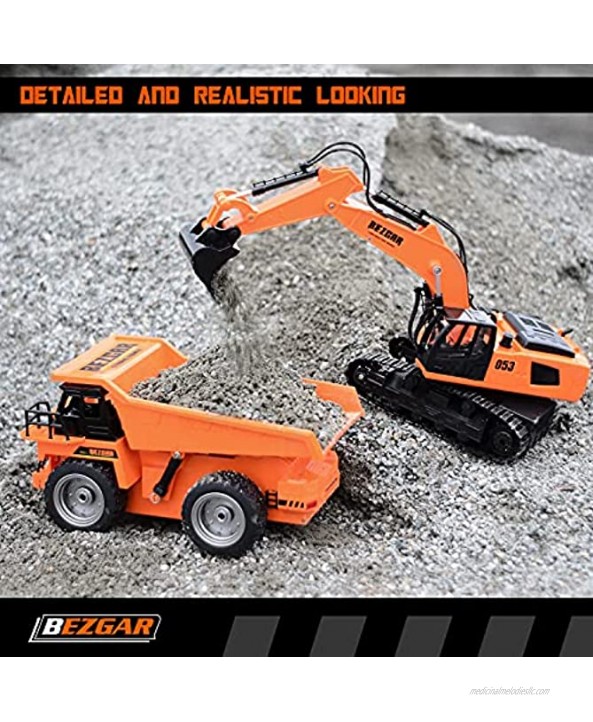 BEZGAR Remote Control Construction Dump Truck Toy 6 Channel RC Dump Truck Toys RC Construction Truck Vehicle Toys with 2 Rechargeable Batteries TK183