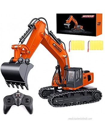 BEZGAR Remote Control Construction Excavator Toy 9 Channel RC Excavator Toys RC Construction Truck Vehicle Toys with 2 Rechargeable Batteries TK181