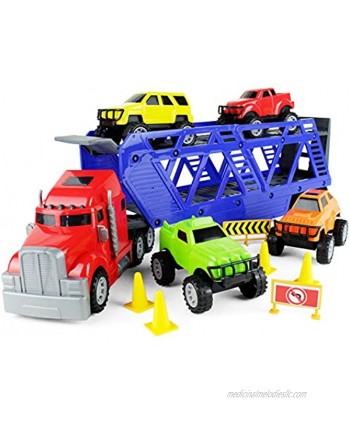Boley 5-in-1 Big Rig Hauler Truck Carrier Toy Complete Trailer with Construction Toys and Accessories Great Toy for Boys Girls who Love Cars and Trucks!