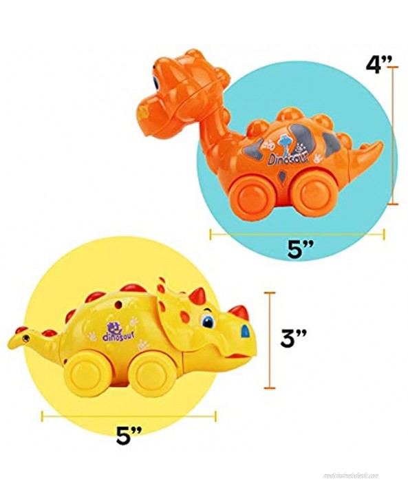 Boley Mini Dino Car 4 Piece Set Friction Powered Small Dinosaur Cars in Bright Colors for Toddler Kids