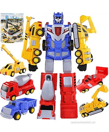 Construction Vehicles Transform into Robot Action Figures,Kids 5 in 1 Large Transformer Toys,Truck & Tool Workbench,Preschool STEM Converting Set for 3 4 5 6 7 8 Year Old Indoor Outdoor Birthday Gifts