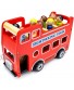 Double-Decker Tour Bus for Kids Wooden Wheels Large Toy Car with Removable Top Deck & 9 Figurines Classic Red Wood Children's Play Vehicle Baby Learning Toys for Toddlers Girls & Boys 10 Pcs