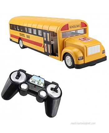 Fisca RC School Bus Remote Control Car Vehicles 6 Ch 2.4G Opening Doors Acceleration & Deceleration Toys with Simulated Sounds and LED Lights Rechargeable Electronic Hobby Truck for Kids