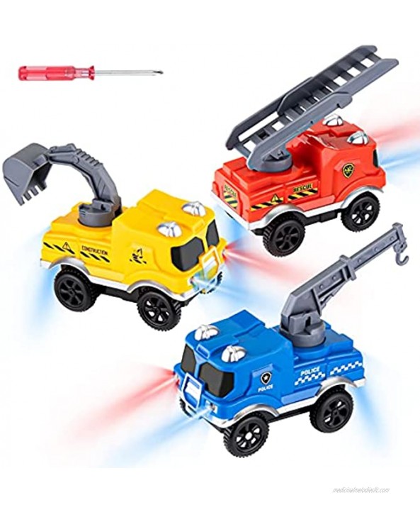 FPVERA Tracks Cars Replacement Only Magic Light Up Track Toy Glow in The Dark Racing Cars Include Construction Vehicle&Police Car&Fire Truck for Boys Kids