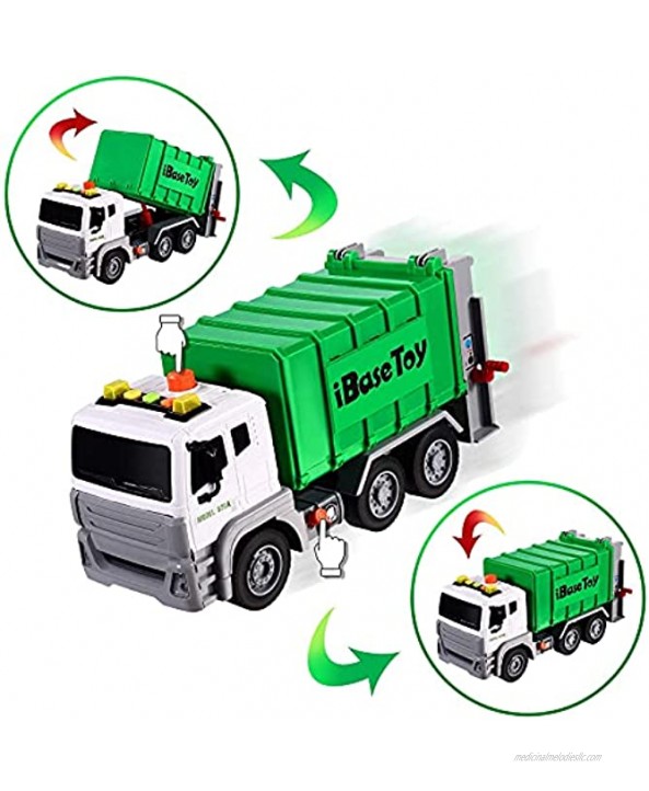 Garbage Truck Toys for Boys Friction Powered Rubbish Truck Toys Set with 4 Rear Loader Trash Cans Trash Toys Truck Collector with Light and Sound Educational Waste Cards Gifts for 3 4 5 Year Old