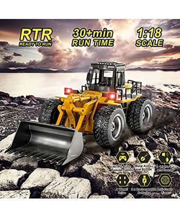 GRALIFCARE Remote Control Bulldozer Toy Truck 1 18 Scale RC Metal Rc Front Loader 4WD Construction Vehicles for Boys Girls Kids with 2 Rechargeable Battery
