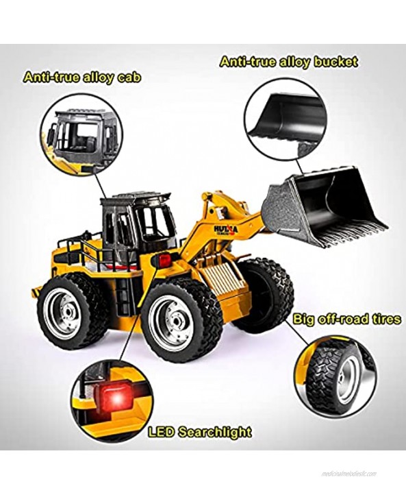 GRALIFCARE Remote Control Bulldozer Toy Truck 1 18 Scale RC Metal Rc Front Loader 4WD Construction Vehicles for Boys Girls Kids with 2 Rechargeable Battery