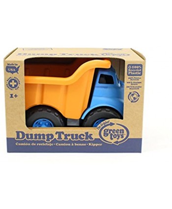 Green Toys Dump Truck Blue Orange Pretend Play Motor Skills Kids Toy Vehicle. No BPA phthalates PVC. Dishwasher Safe Recycled Plastic Made in USA.