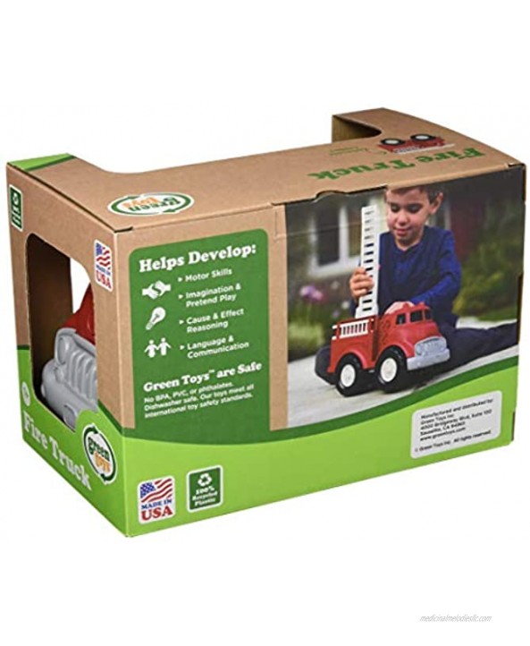 Green Toys Fire Truck Red 4C Pretend Play Motor Skills Kids Toy Vehicle. No BPA phthalates PVC. Dishwasher Safe Recycled Plastic Made in USA.