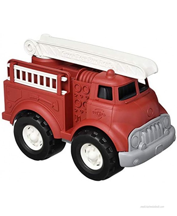 Green Toys Fire Truck Red 4C Pretend Play Motor Skills Kids Toy Vehicle. No BPA phthalates PVC. Dishwasher Safe Recycled Plastic Made in USA.