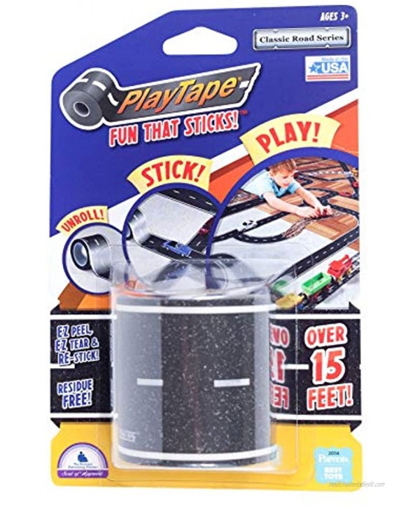 InRoad Toys PlayTape Black Road Sticker Roll for Cars and Train Sets 15 Feet 1 Pack