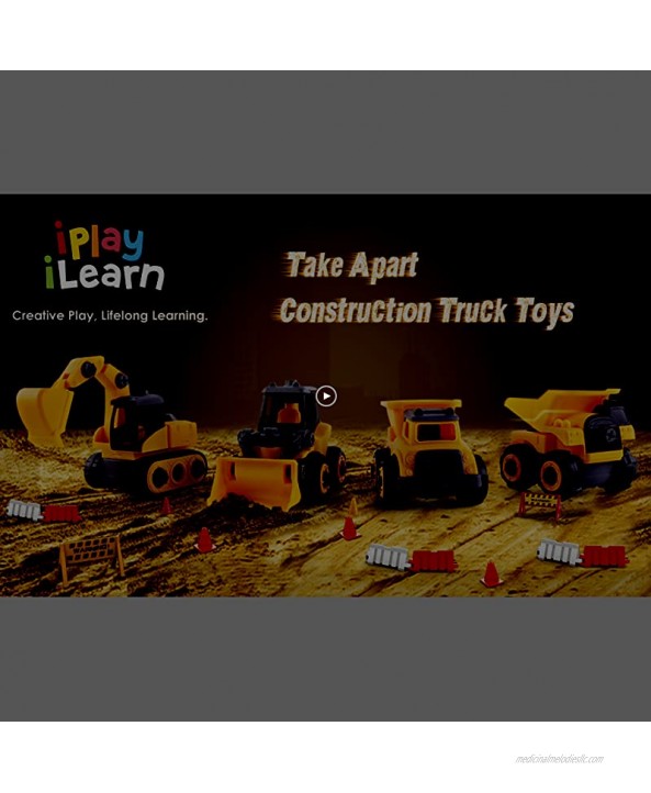 iPlay iLearn Boys Construction Truck Toys Kids Take Apart Vehicles Playset W Screwdriver Digger Excavator Dump Trucks Kids Birthday Gifts for 3 4 5 6 Year Olds Toddlers Girls Children