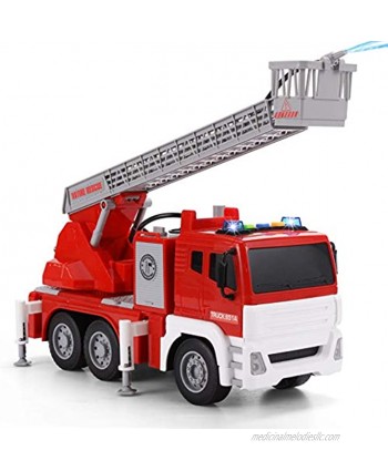 JOYIN 12.5" Fire Truck Toy Jumbo Friction Powered Fire Engine Truck with Lights and Sounds Sirens Rescue Boom and Water Pump Hose to Shoot Water Long 1:12
