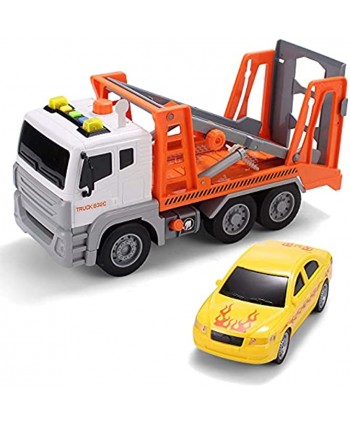 JOYIN 12.5" Friction Powered Jumbo Transport Car Carrier Tow Truck Toy with Lights & Sounds Sirens Ramp and A Removable Car Long 1:12