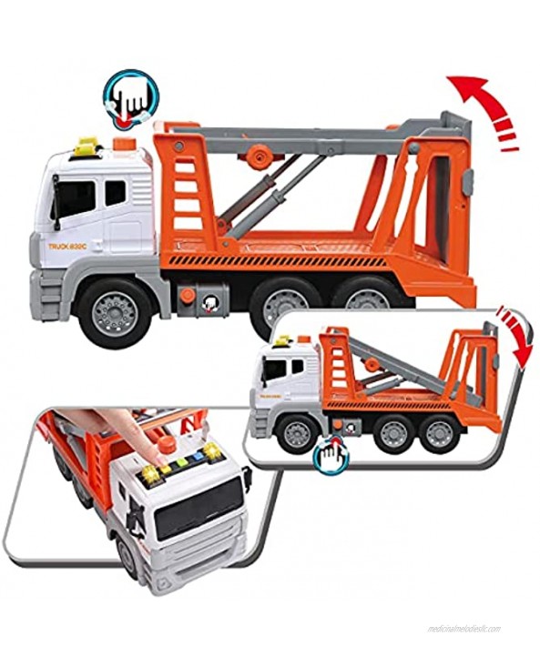 JOYIN 12.5 Friction Powered Jumbo Transport Car Carrier Tow Truck Toy with Lights & Sounds Sirens Ramp and A Removable Car Long 1:12