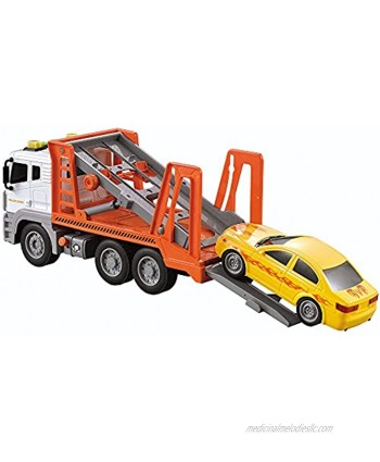 JOYIN 12.5" Friction Powered Jumbo Transport Car Carrier Tow Truck Toy with Lights & Sounds Sirens Ramp and A Removable Car Long 1:12