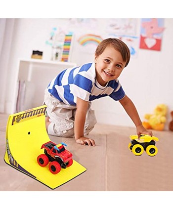Kidstech Super Friction Monster Trucks with 360 Degrees Back Flip Ramp Track Set of 2 Cars Push N Go Large Wheel Cars for Kids Ages 3+ Colors May Vary