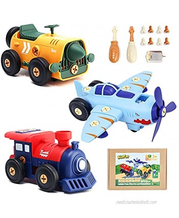KizFav Electric Take Apart Toys for Kids Ages 4-7 Years Car Train and Airplane Toy Vehicle Set STEM Take Apart Car Toys for Boys Gift Toy for 4 5 6 7 Year Old Boys and Girls