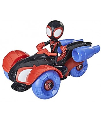 Marvel Spidey and His Amazing Friends Change 'N Go Techno-Racer Vehicle and Miles Morales: Spider-Man 4-inch Action Figure for Kids Ages 3 and Up