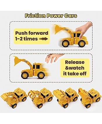 MOONTOY Transform Trucks Toy for Boys 4 Pack Friction Powered Cars Toy Construction Vehicles Set of Excavator Steamroller Bulldozer Tractor Birthday Gift for 1 2 3 4 Years Old Toddlers Kids.