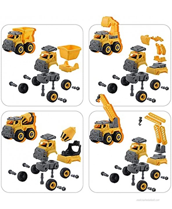 OR OR TU Take Apart Toys Vehicle Construction Trucks for Boys Kids with Electric Drill,Excavator,Crane,Cement Mixer,Dump Trucks,Engineering Car Set for 3 4 5 6+ Years Old Toddlers