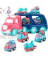 Pink Truck Toy Car for Toddler Girl 5 in 1 Friction Powered Transport Carrier Truck with Light Sound and 4 Cartoon Pull Back Vehicle Construction Car,Pink Dump Truck Gift Toy for 1 2 3 Year Old Girl