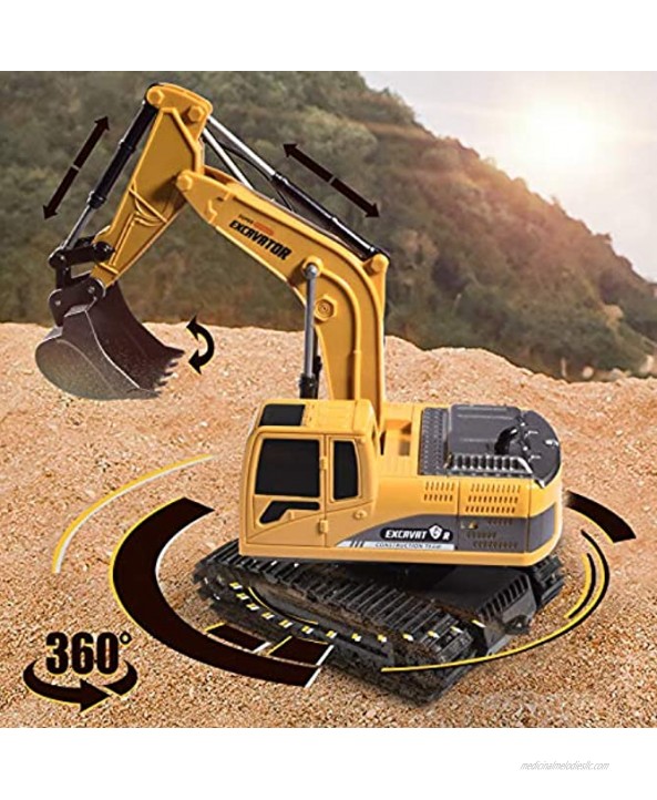 Remote Control Excavator Toy Truck RC Excavator with Metal Shovel Lights Sounds Rechargable Engineering Sand Digger Construction Vehicle Toy Gift for Boys Girls Kids & Children