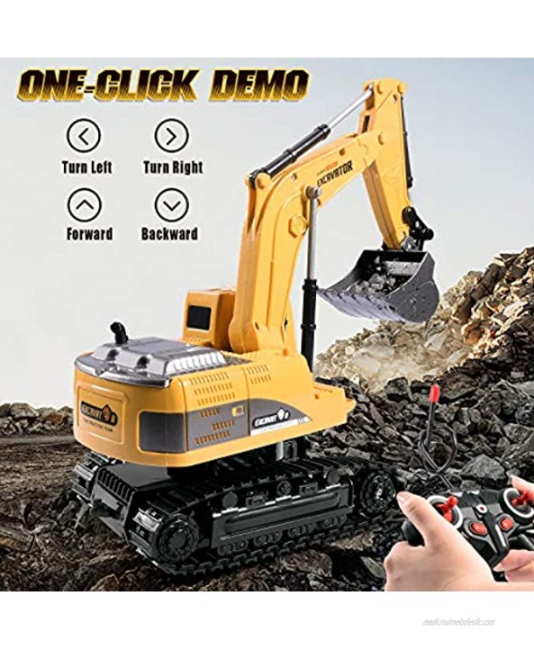 Remote Control Excavator Toy Truck RC Excavator with Metal Shovel Lights Sounds Rechargable Engineering Sand Digger Construction Vehicle Toy Gift for Boys Girls Kids & Children