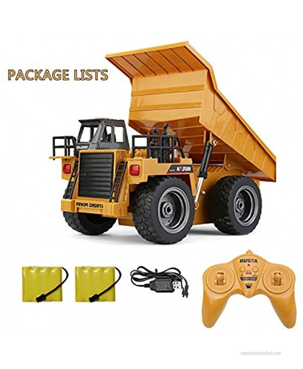 TEMA1985 Remote Control Trucks 2.4Ghz Alloy Mine rc Construction Vehicles Toy with Lights & Sounds 4 Wheel Driver Dump Truck for Boys