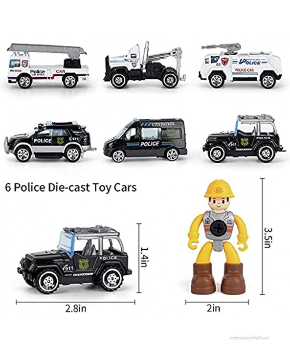 19 Pack Transport Police Airplane Toy Play Vehicles Set for Kids Gifts with 6 Police Die-cast Toy Cars 11 Road Signs-Suitable for 3 4 5 6 Year Old Boys and Girls