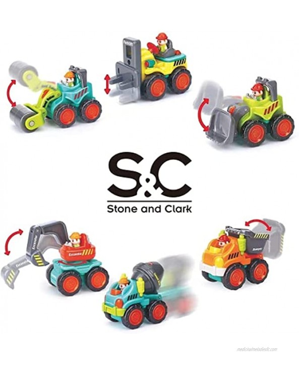 6 Pieces Construction Vehicles Toy Trucks Set Bulldozer Cement Mixer Dumper Forklift Excavator and Road Roller for Your Little Contractor Push and Go Sliding Toys for Toddlers 18m+