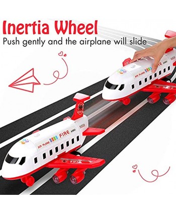 Airplane Toys Set with Transport Cargo with 4pcs Fire Fighting Theme Vehicles car Toy Plane Toys with Lights and Sounds Educational Vehicle Airplane Car Set for 3 4 5 6 Years Old Boys and Girls