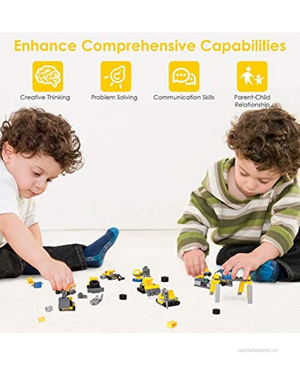 Batlofty STEM Building Toys 318+ PCS 16-in-1 Construction Site Vehicles Toy Set Construction Truck Vehicle Car Kids Engineering Playset Excavator Roller Tractor Gift for 6-12 Year Old Boys Kids