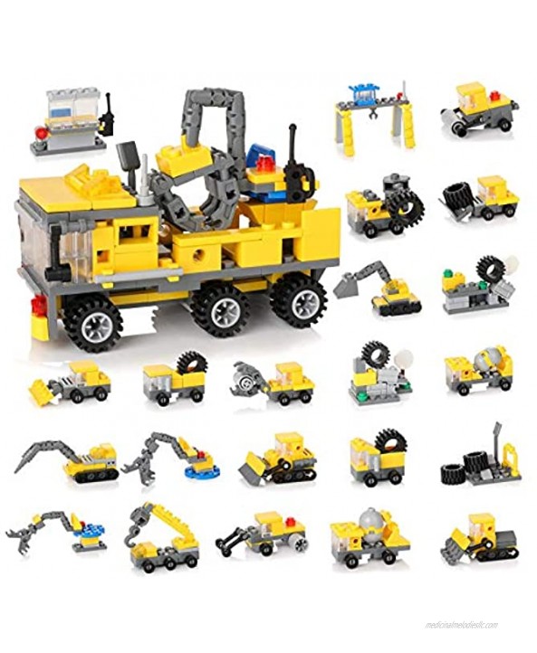 Batlofty STEM Building Toys 318+ PCS 16-in-1 Construction Site Vehicles Toy Set Construction Truck Vehicle Car Kids Engineering Playset Excavator Roller Tractor Gift for 6-12 Year Old Boys Kids