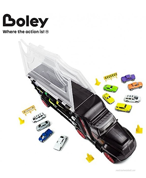 Boley 22Piece Mighty Truck Carrier Big Rig Hauler Truck Transport with Slots for Car Transport Great for Kids Toddlers Children Boys & Girls Cars & Trucks Toys Multicolor