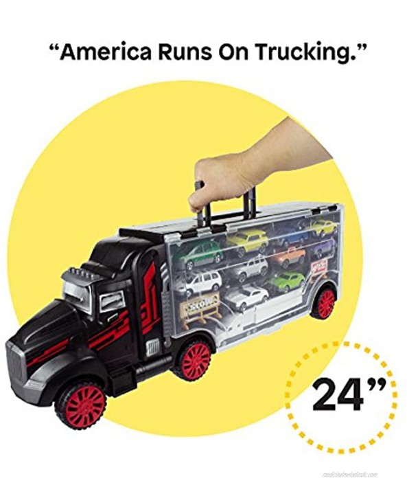 Boley 22Piece Mighty Truck Carrier Big Rig Hauler Truck Transport with Slots for Car Transport Great for Kids Toddlers Children Boys & Girls Cars & Trucks Toys Multicolor