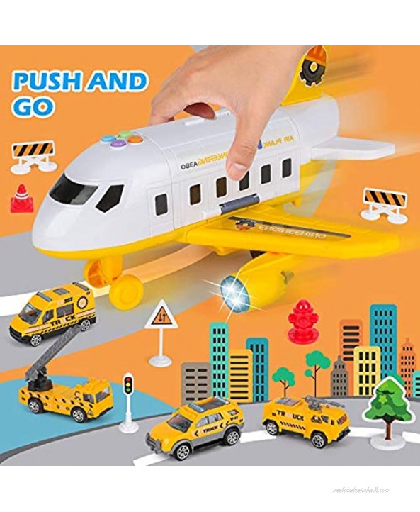 Car Toy Set Cargo Plane with Mini Educational Vehicle Construction Car Set Transport Airplane Toys w Lights & Sounds for 3+ Years Old Boys and Girls Kids Child Birthday Party Favor Gift