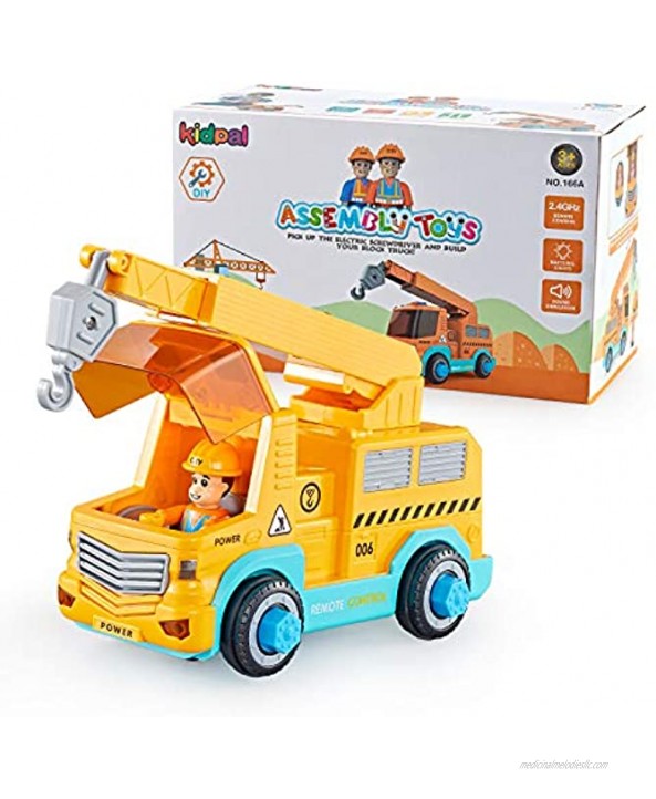 Kidpal Take Apart Car STEM Toy Building Set for 3 4 5 Year Old Boy & Girl with Electric Toy Drill and Remote Control Construction Vehicle Kids Toy Crane Car Build Your Own Car Toddler Toys Age 3 4 5