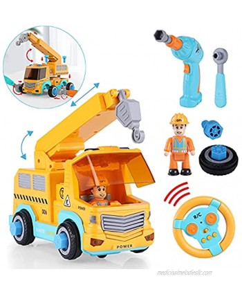 Kidpal Take Apart Car STEM Toy Building Set for 3 4 5 Year Old Boy & Girl with Electric Toy Drill and Remote Control Construction Vehicle Kids Toy Crane Car Build Your Own Car Toddler Toys Age 3 4 5